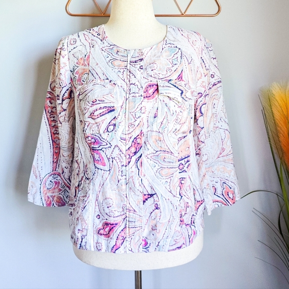 Chico's Paisley Floral Linen Zip Front Shacket Lightweight Jacket Size Medium - Picture 13 of 13